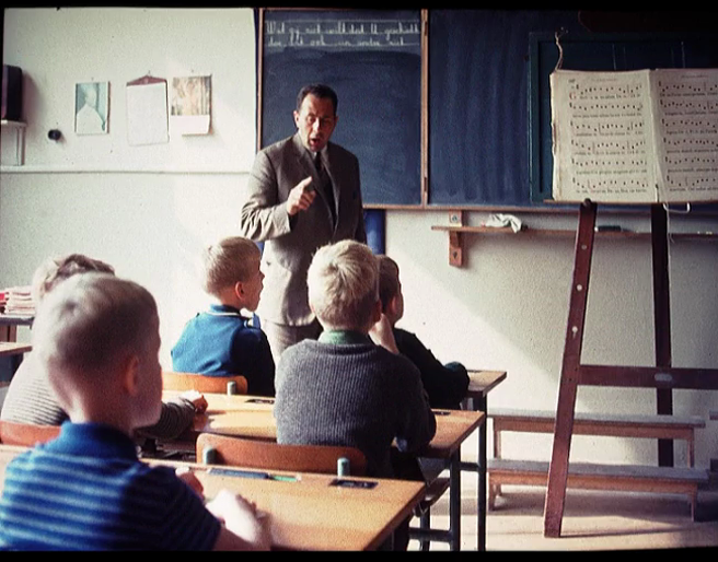 Foto: de opleidingsklas in de “boerenschool”