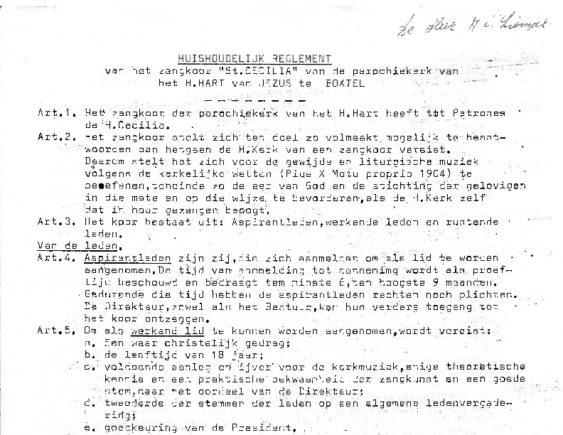 1964 Huishoudelijk Reglement Heilig Hartkoor