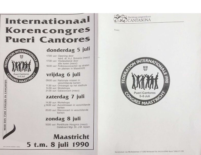 1990 PR map Stichting Jongenskoor Cantasona Pueri Cantores Congres