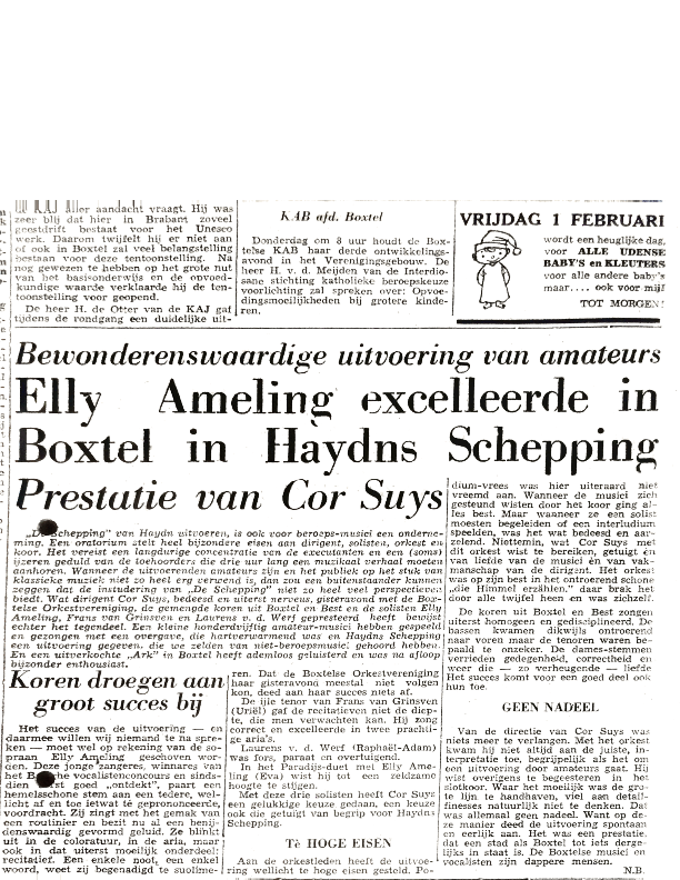 1957 Elly Ameling en Cor Suijs in Haydns Schepping – krantenartikel