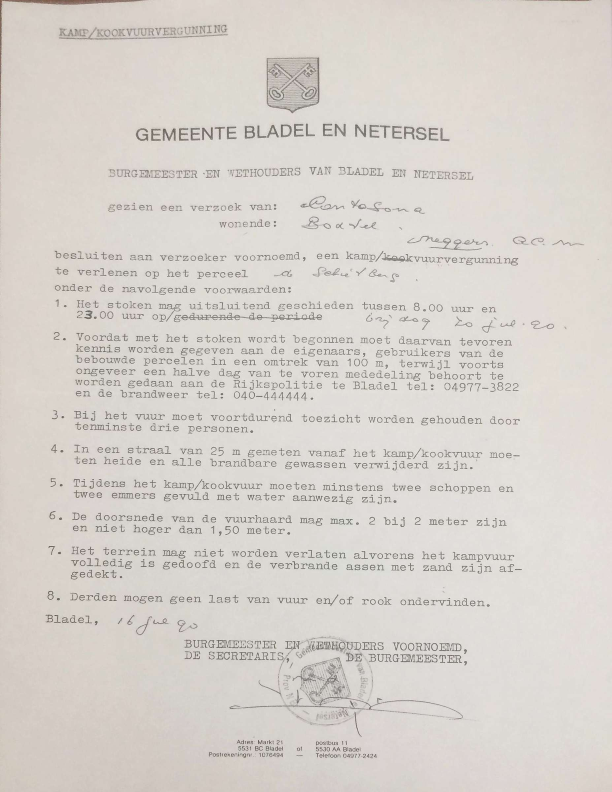 1990 kampvuur vergunning