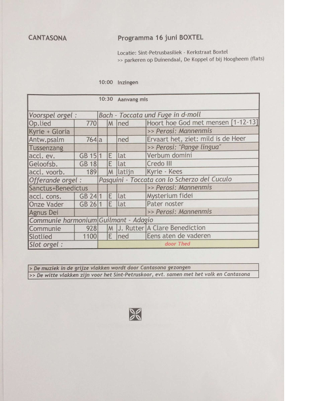 2019 Programma hoogmis St Petrus Basiliek 16 juni