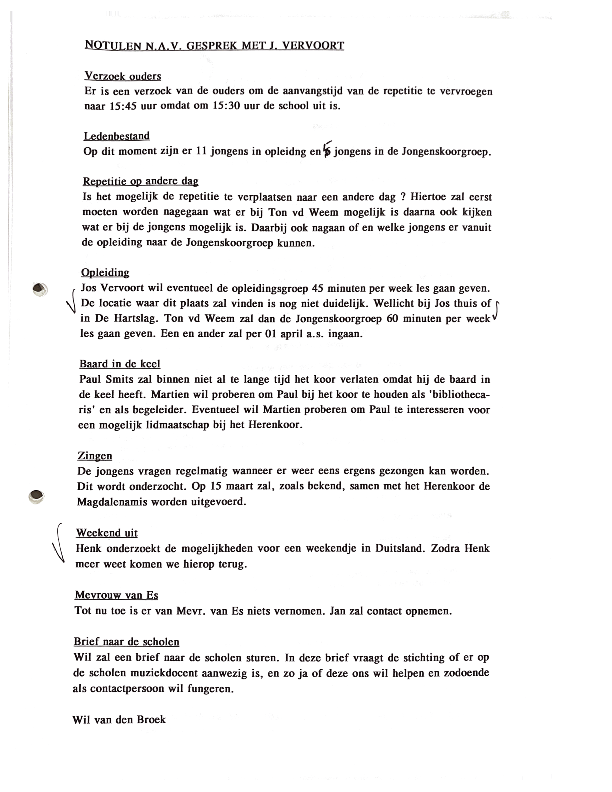 1998 Notulen nav gesprek met Jos Vervoort inzake de opleidingsgroep