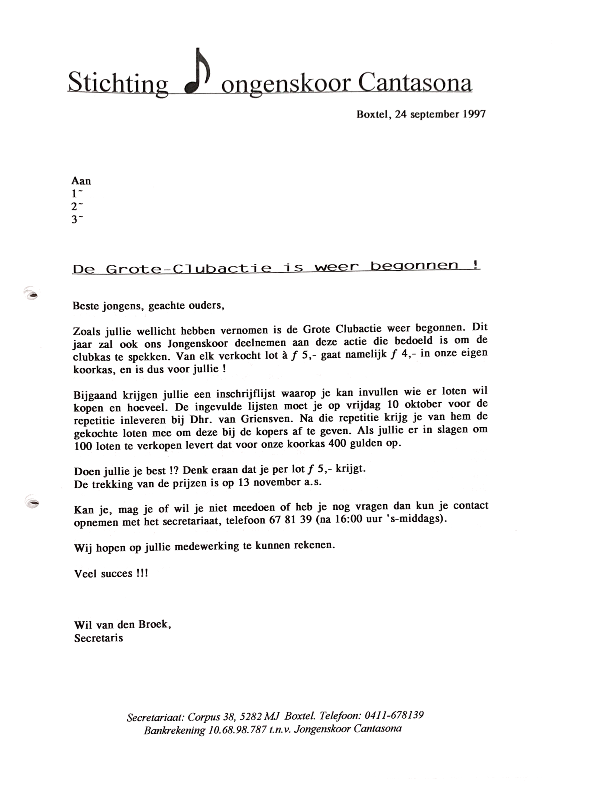 1997 september Brief Grote Clubactie