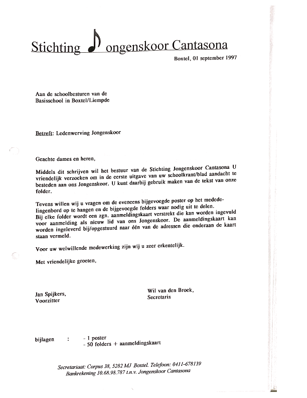 1997 september Brief basisscholen voor werving