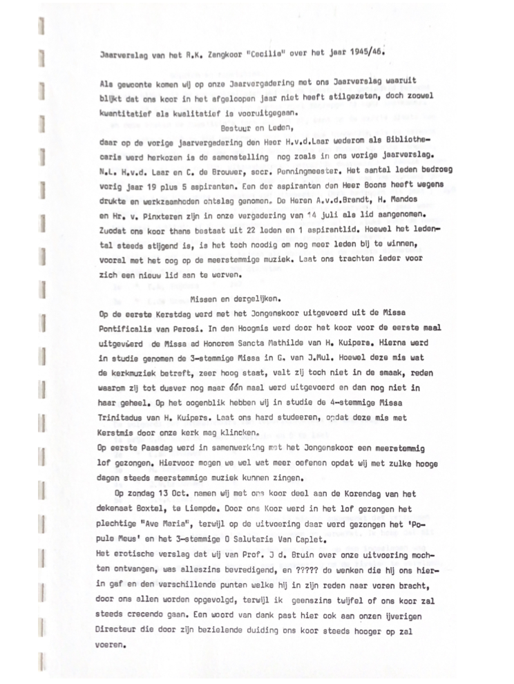 1946 Jaarverslag R.K. Zangkoor Cecilia 1945-1946