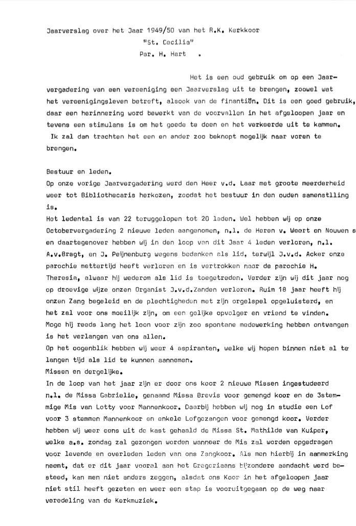 1949 Jaarverslag R.K. Kerkkoor St. Cecilia 1948-1949