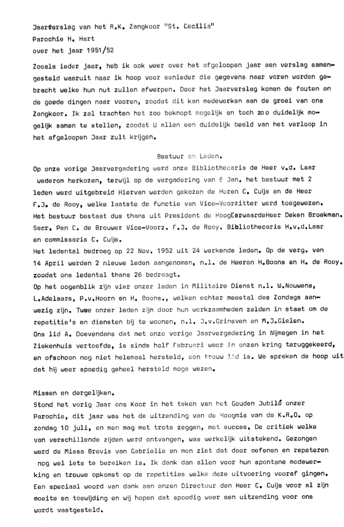 1951 Jaarverslag R.K. Zangkoor St. Cecilia 1950-1951
