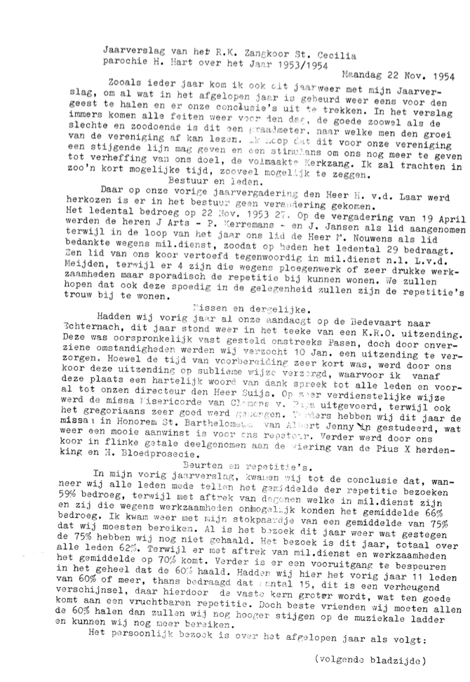 1954 Jaarverslag R.K. Zangkoor St. Cecilia 1953-1954