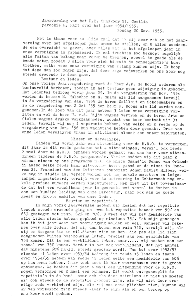 1955 Jaarverslag R.K. Zangkoor St. Cecilia 1954-1955
