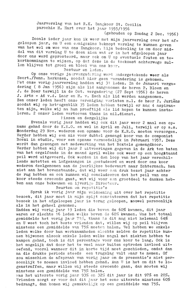 1956 Jaarverslag R.K. Zangkoor St. Cecilia 1955-1956