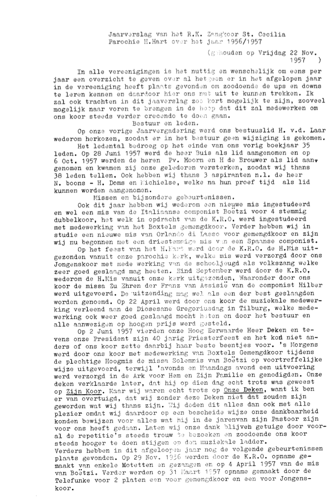 1957 Jaarverslag R.K. Zangkoor St. Cecilia 1956-1957