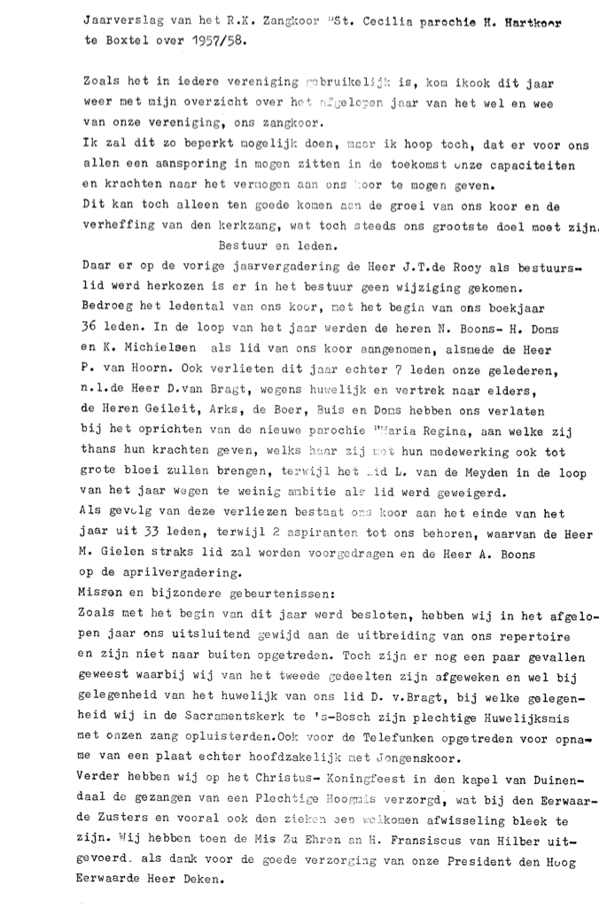 1958 Jaarverslag R.K. Zangkoor St. Cecilia 1957-1958