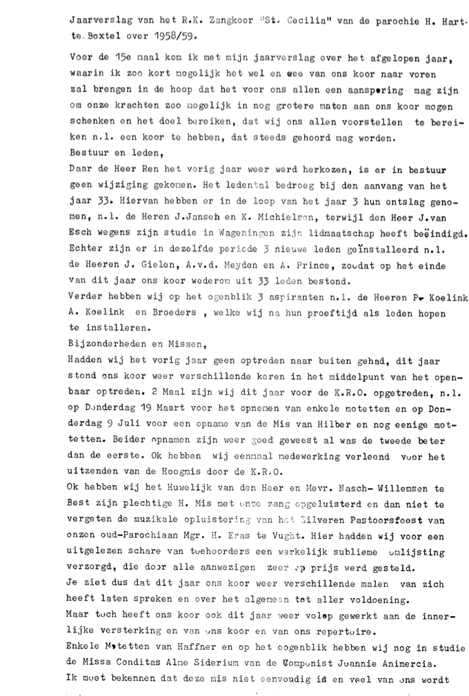 1959 Jaarverslag R.K. Zangkoor St. Cecilia 1958-1959