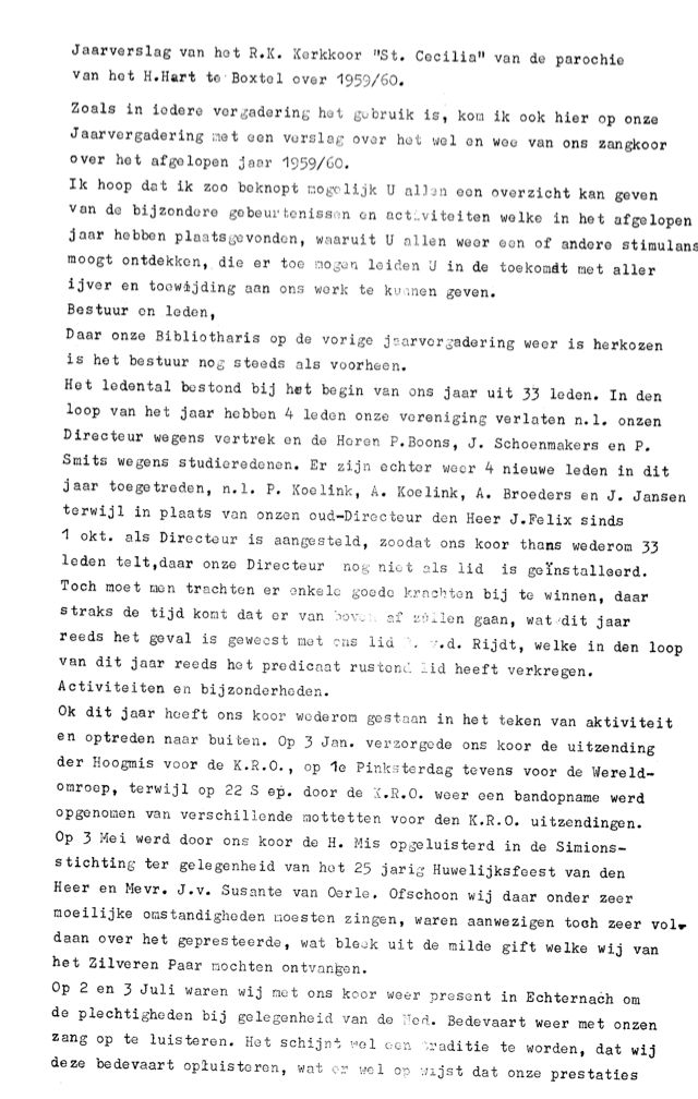 1960 Jaarverslag R.K. Zangkoor St. Cecilia 1959-1960