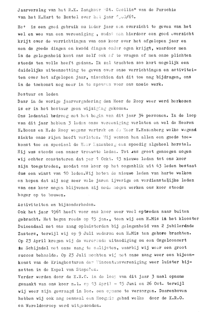 1961 Jaarverslag R.K. Zangkoor St. Cecilia 1960-1961