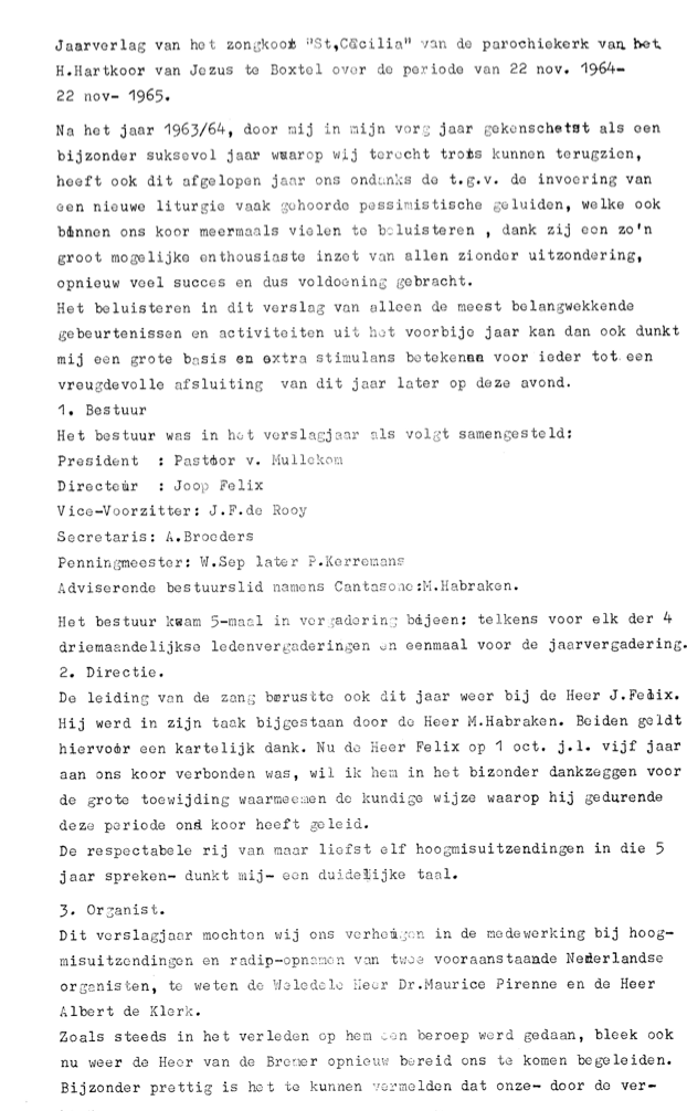 1965 Jaarverslag R.K. Zangkoor St. Cecilia 1964-1965