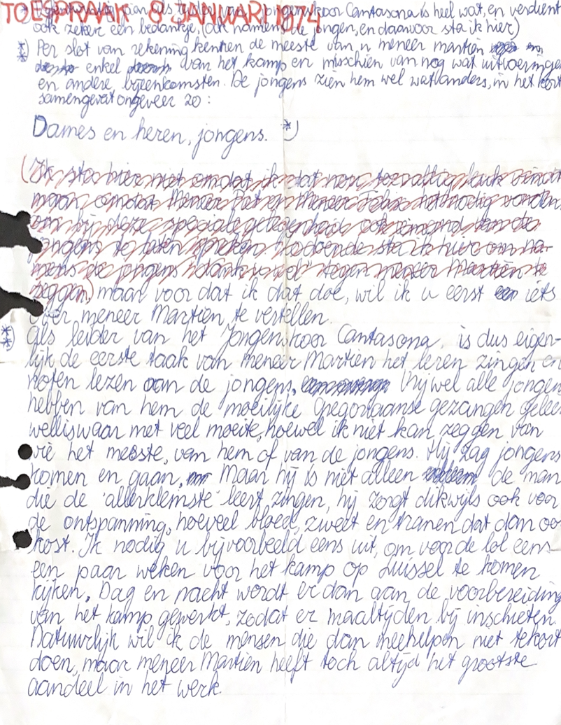 1974 8 januari Toespraak koorknaap Anton Neggers tgv 25-jarig jubileum jongenskoor Cantasona leider Martien Habraken